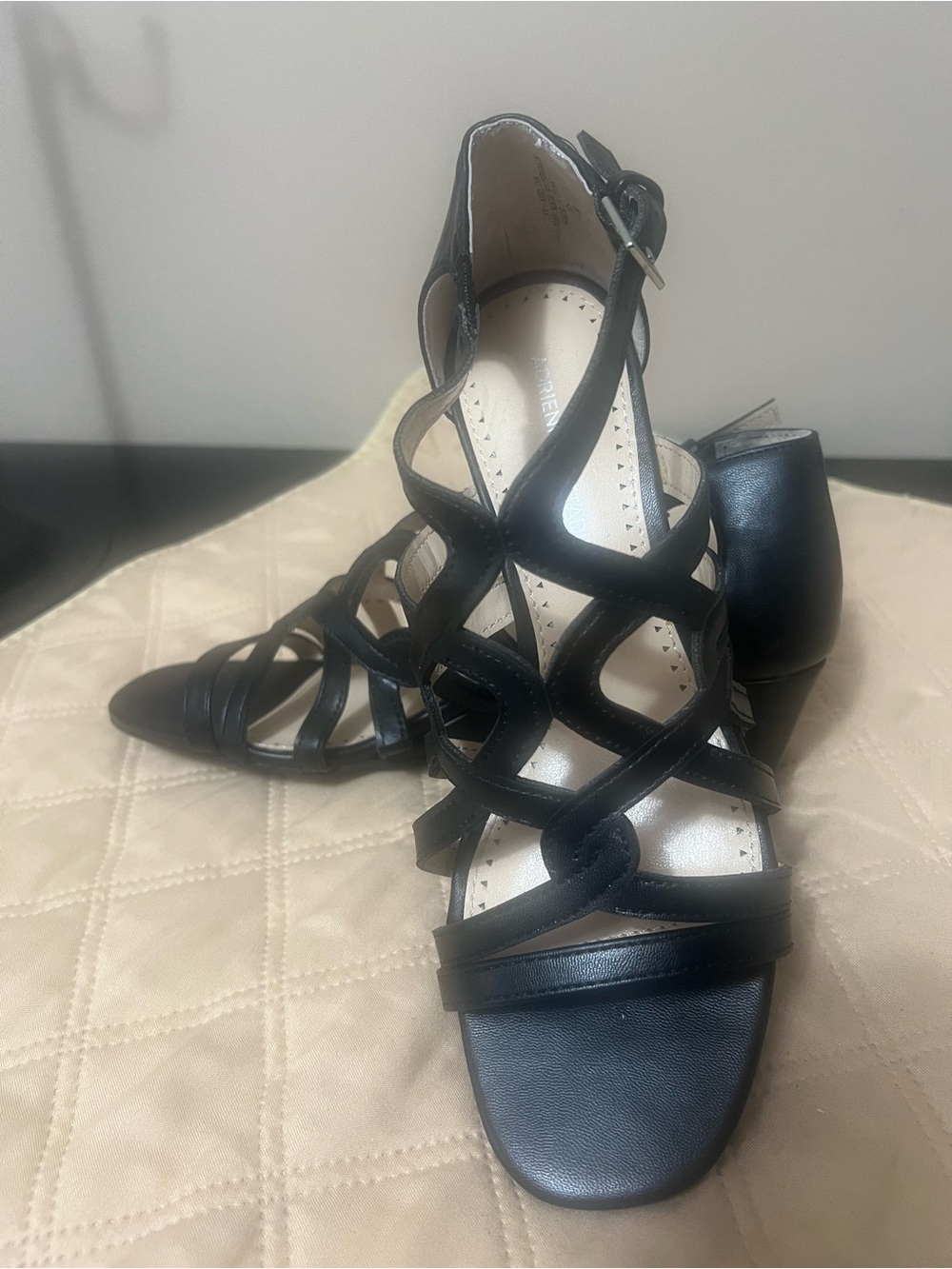Adrienne Vittadini Abelina Black Strappy Wedge Sandals
